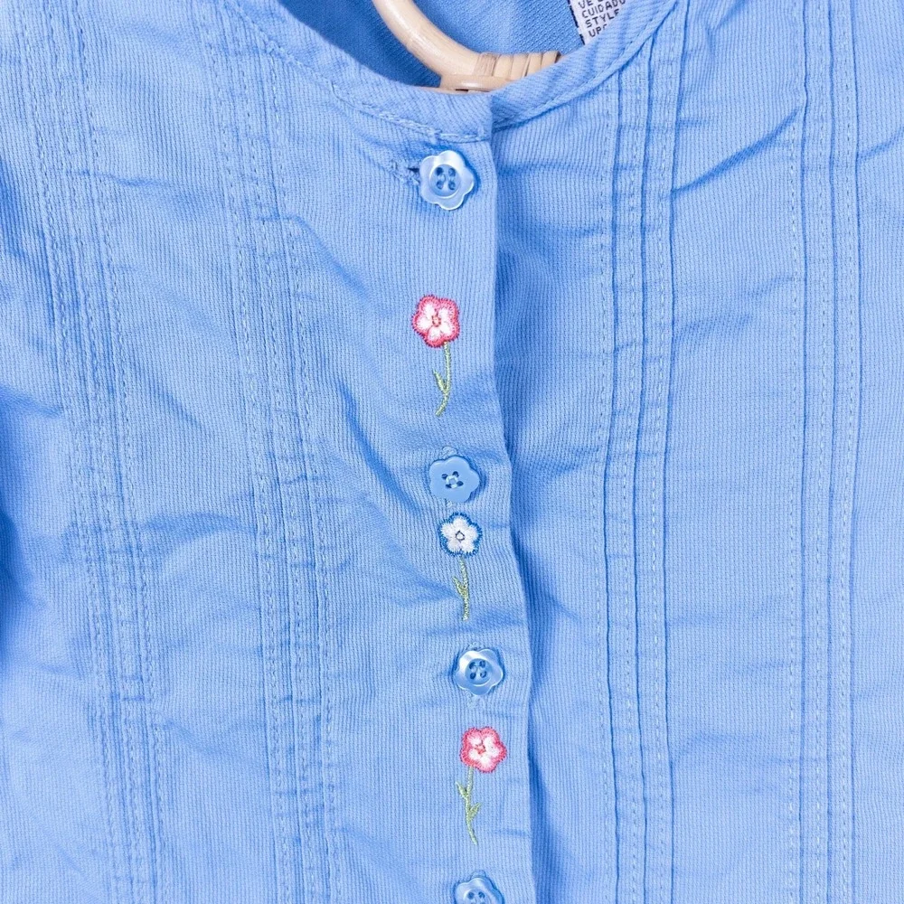 Vintage Y2K McKids Blouse Toddler 4T‎ Blue Floral Embroidered Puff Sleeve Top